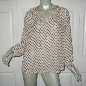 BODEN Beige & Brown Polka Dot Button-Down Long Sleeve Blouse